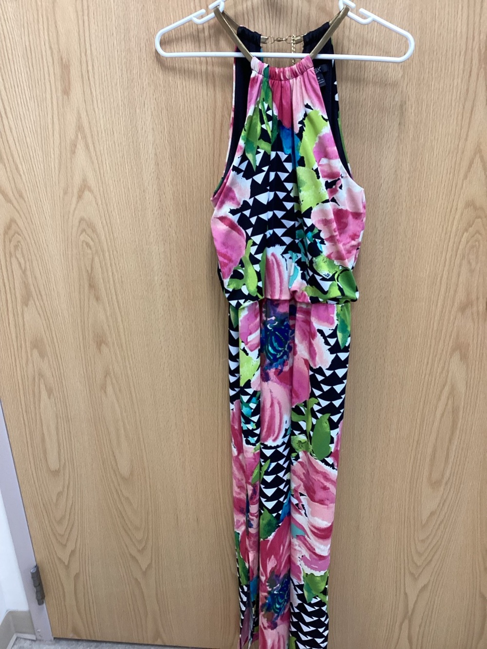 Halter Floral Maxi Dress in Pink & Green